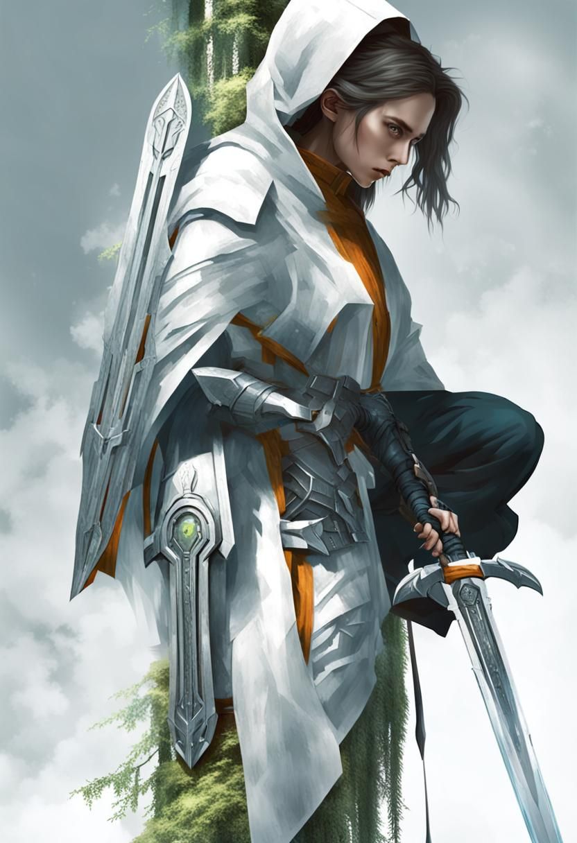 Sci-Fi Woman with Sword in Futuristic Landscape