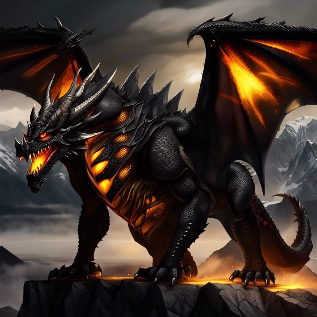 Massive Black Dragon with Glowing Chest