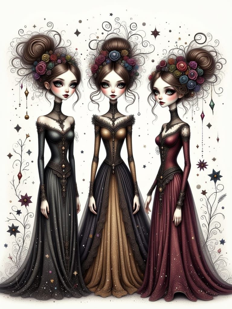 Whimsical Gothic Witches in Ethereal Illustration Style