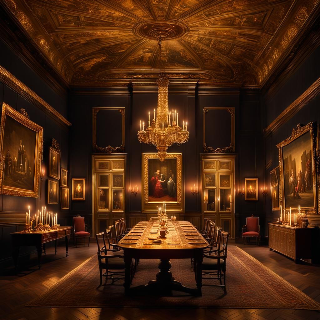 Atmospheric Historical Room with Classical Paintings