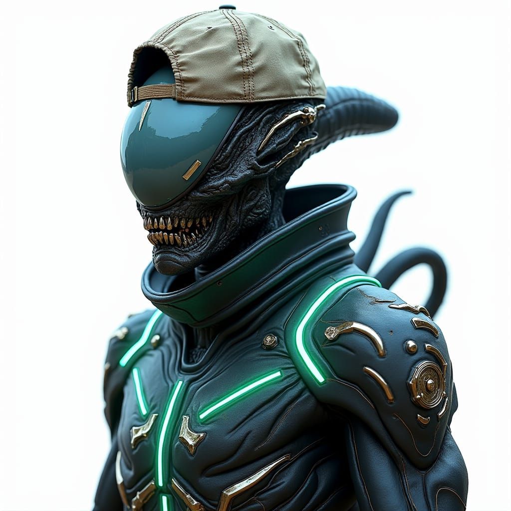 Alien in Futuristic Suit with Baseball Cap