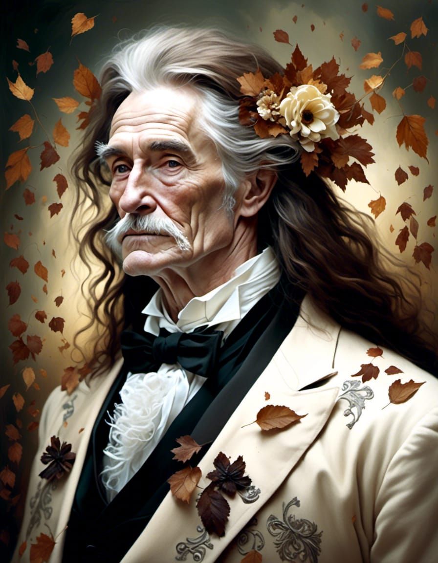 Intricate Portrait of Old Gentleman With Autumnal Wreath