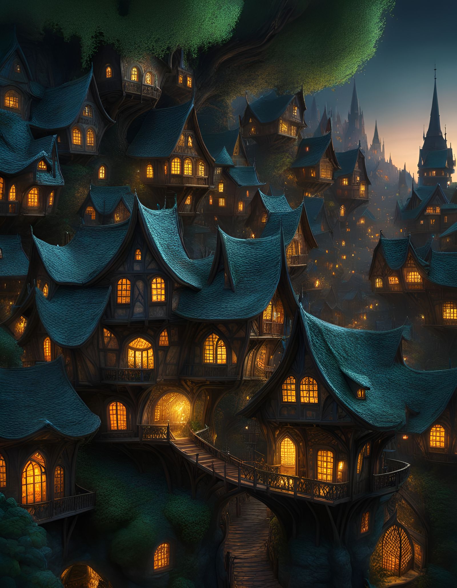 Glowing Spiderweb Village: A Dark Fantasy Illusion