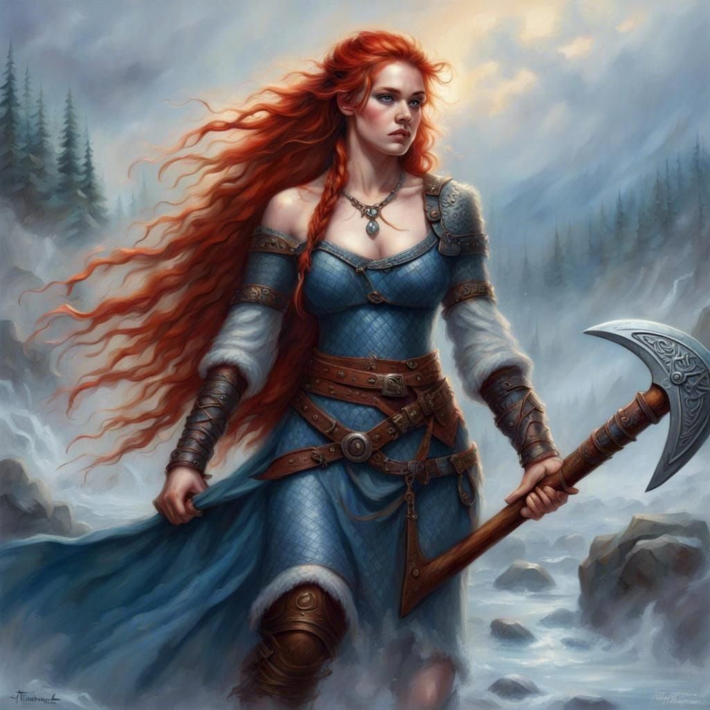 Viking Woman Warrior in Ethereal Fantasy Style
