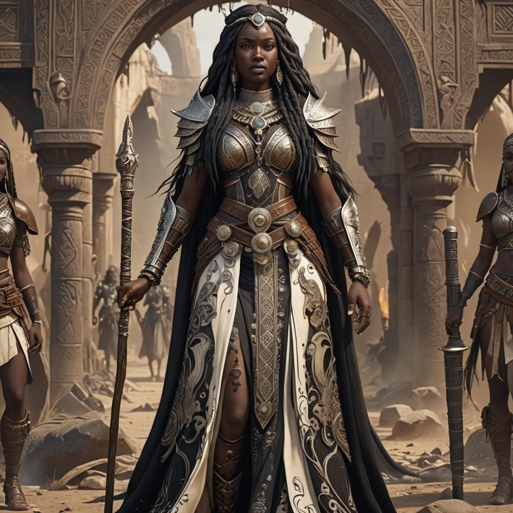 African Warrior Queen in Gothic Dress: Detailed Matte Painti...