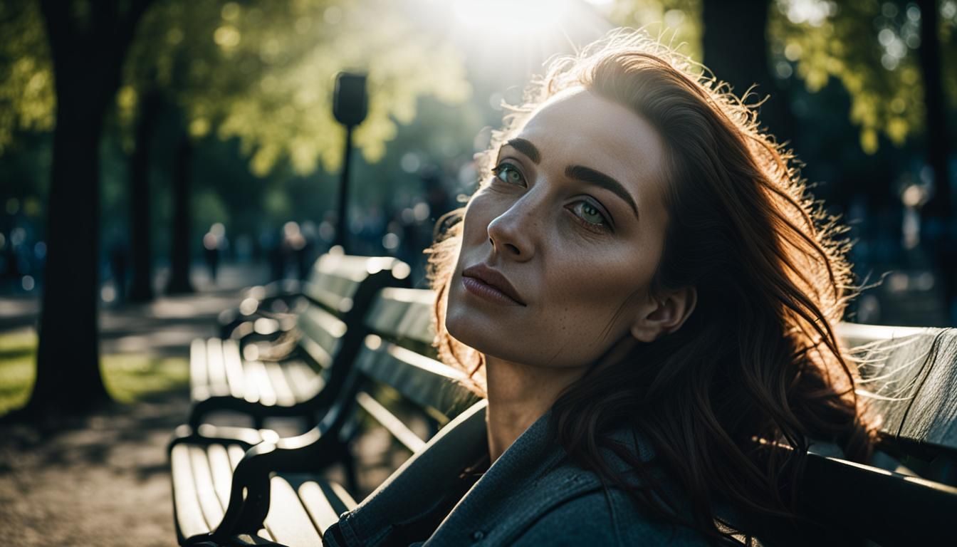 Woman Enjoying Sunlight in Park: Natural Portrait