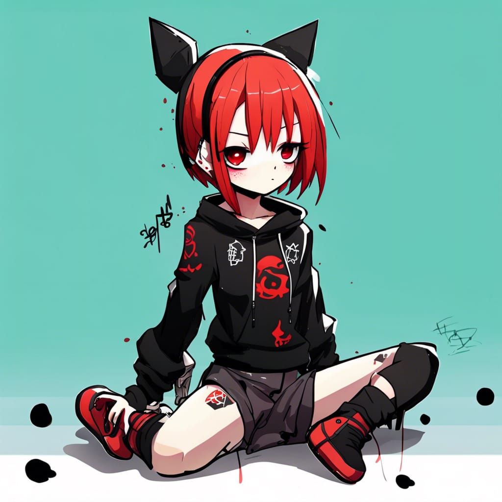 Goth E-Girl Character Design Sheet in Anime Style