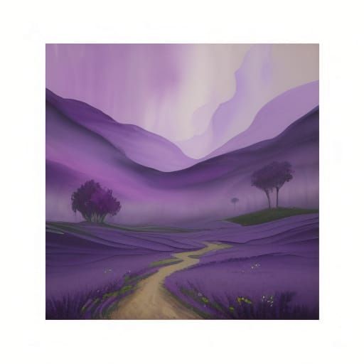 Abstract Expressionist Violet Meadow with Impossible Forms