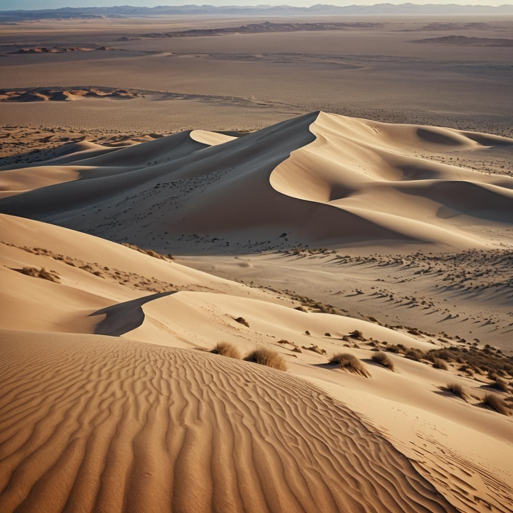 Pointillist Desert Landscape with Towering Dunes
