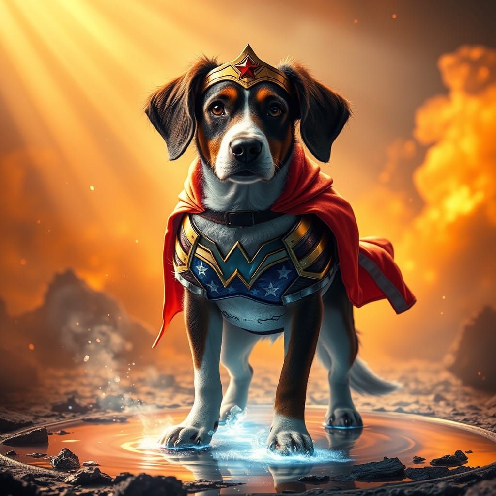 Fantasy Wonder Dog in Fiery Orange Light