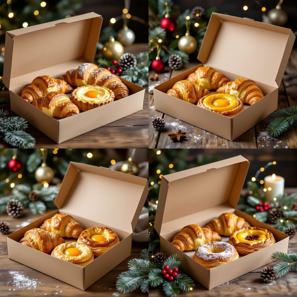 Artisan Pastry Box with Festive Christmas Decorations