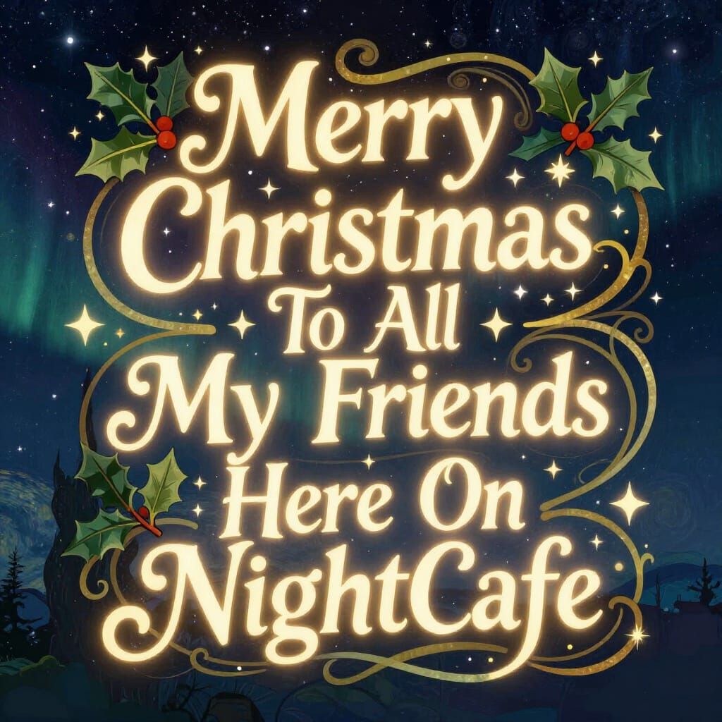 Whimsical Christmas Calligraphy with Starry Night Sky