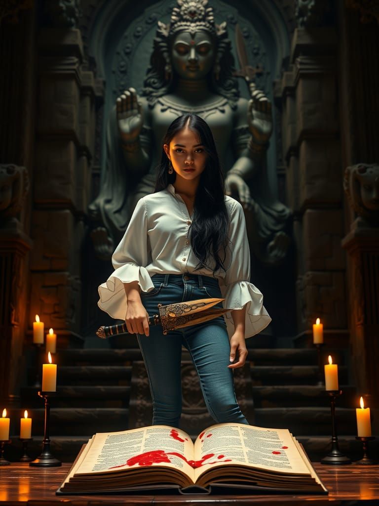 Woman with Dagger Before Kali Statue