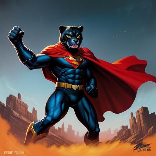 Superhero Panther Cub in Comic Book Style
