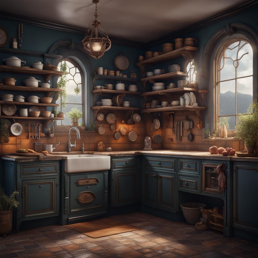 Fantastical Kitchen in Detailed Matte Painting
