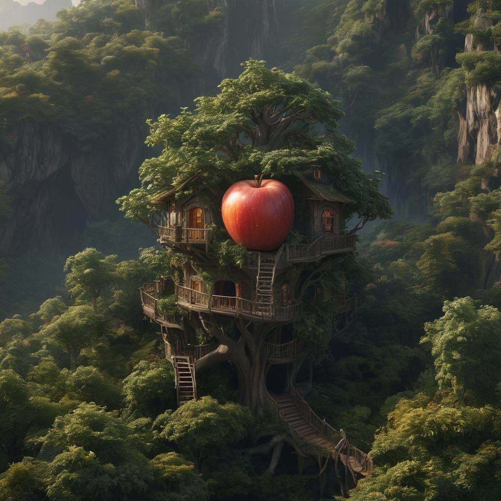 Apple-Shaped Treehouse: Epic Digital Matte Painting