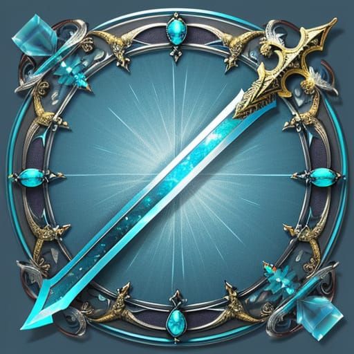 Silver Double-Edged Sword with Gemstone Golden Handle