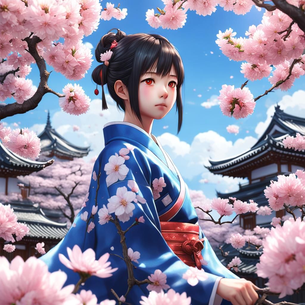Japanese Cherry Blossom Village in Anime Style