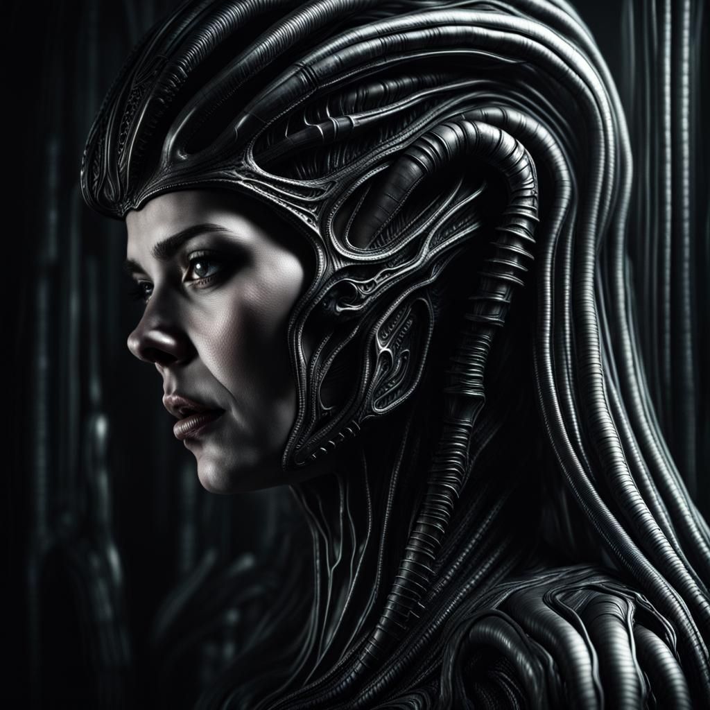 Giger-esque Dark Portrait with Intricate Lines