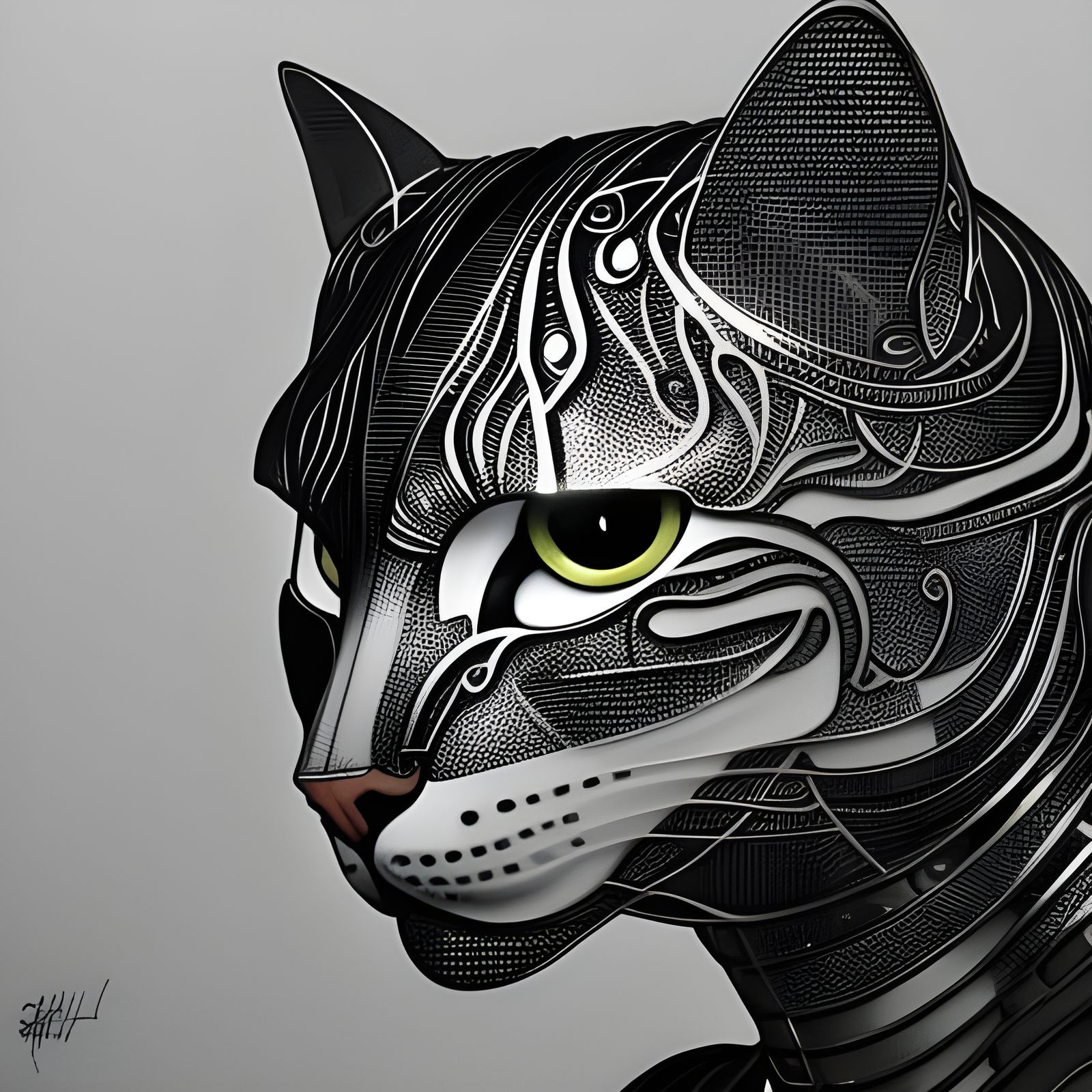 Armored Feline Warrior: Pencil Sketch Portrait