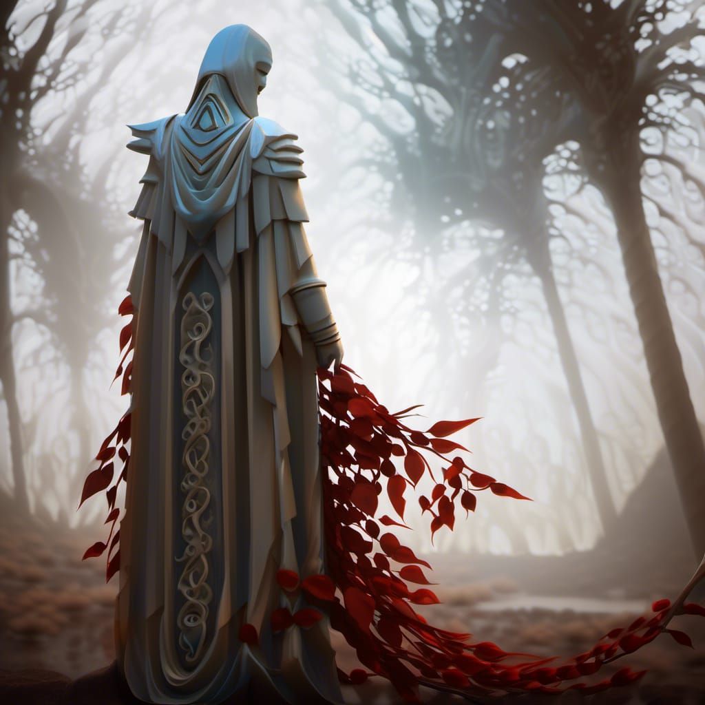 Porcelain Mime in Whispering Woods: Surreal Dreamscape