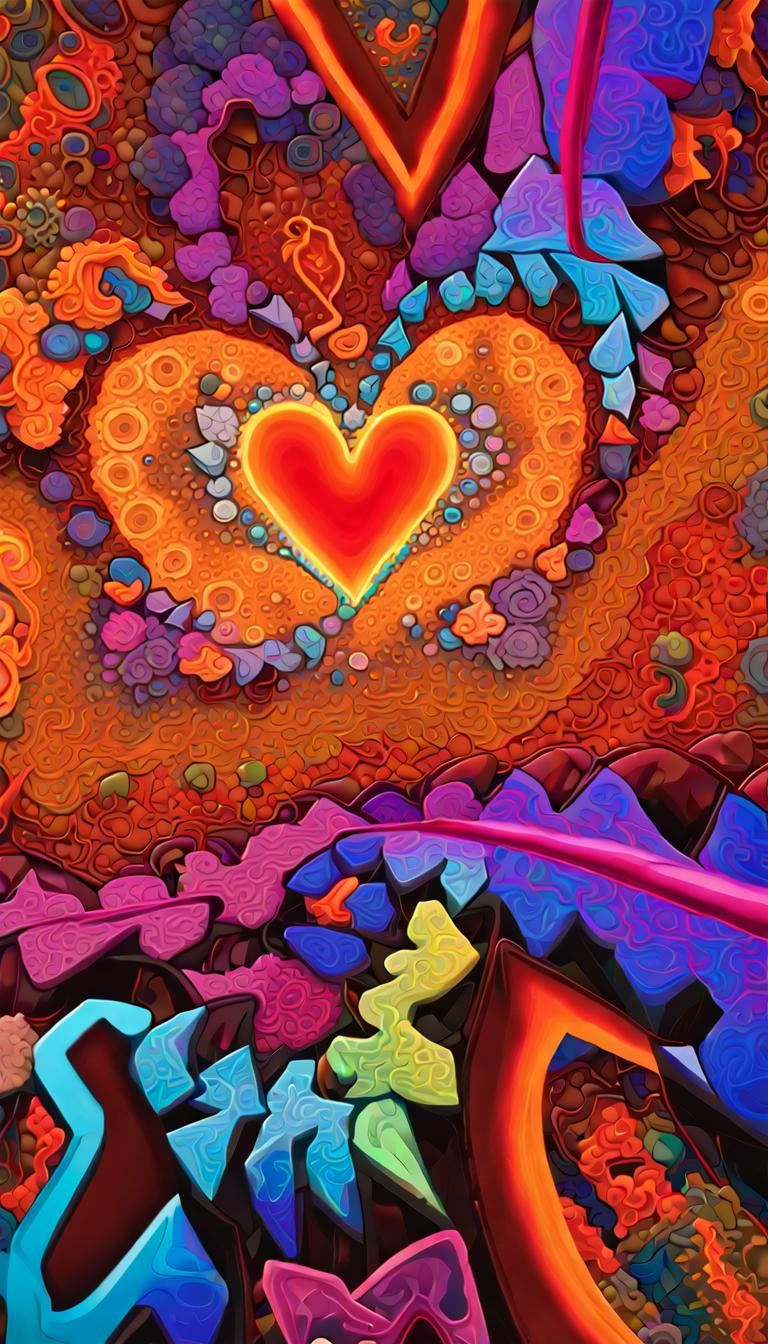 Infinite Love in Hearts: Neon Psychedelic Maximalism
