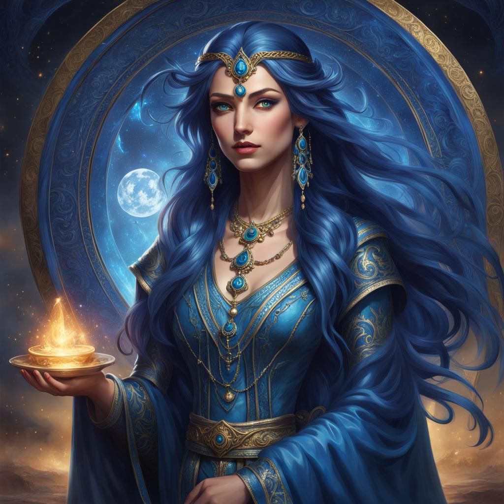 Elegant Female Mage Portrait with Flowing Robes