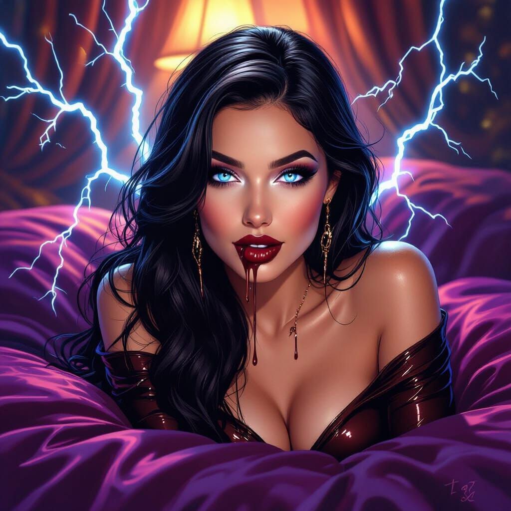 Electric Woman Drips Chocolate, Surreal Digital Painting