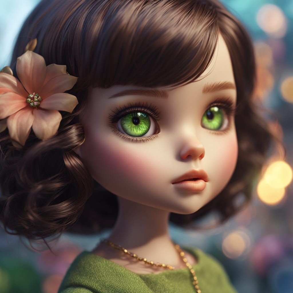 Detailed Fantasy Art: Mini Blythe Doll with Green Eyes