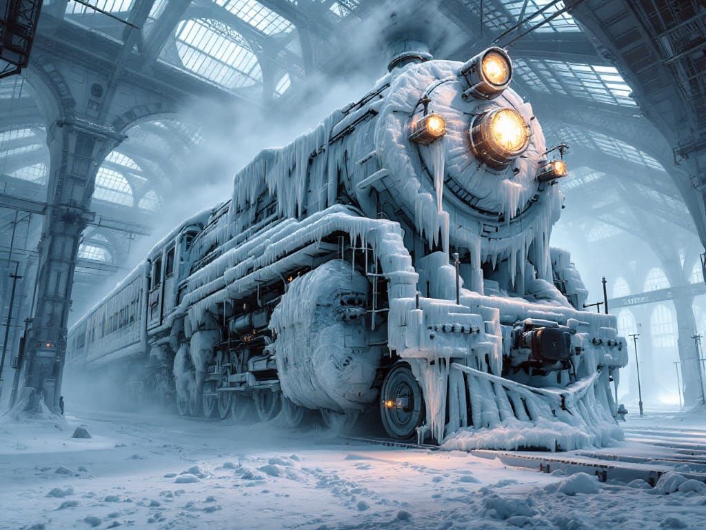 Colossal Ice Locomotive in Russian Station