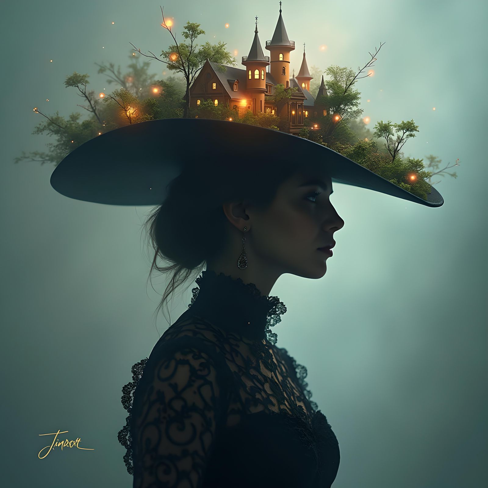 Woman Silhouette with Kingdom Hat: Digital Double Exposure