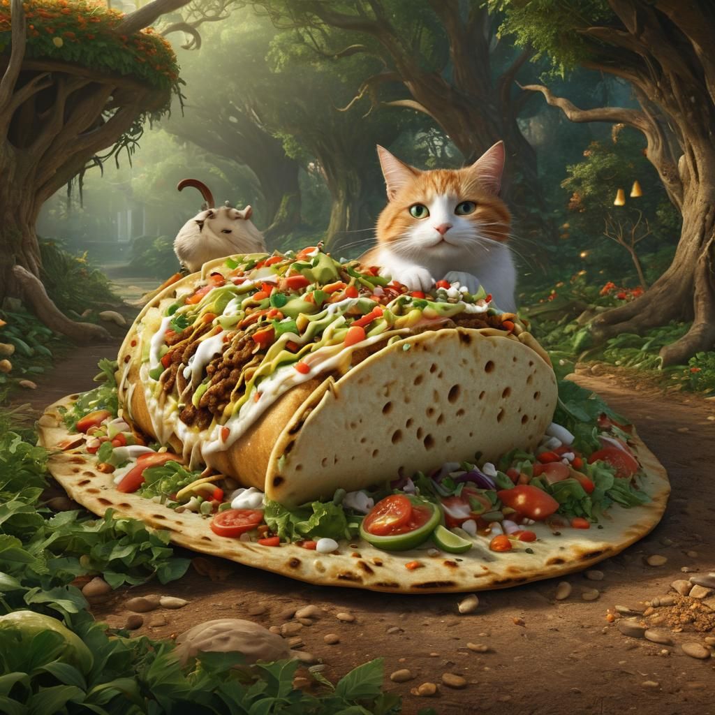 Hyperrealistic Taco Wonderland with Cheshire Cat
