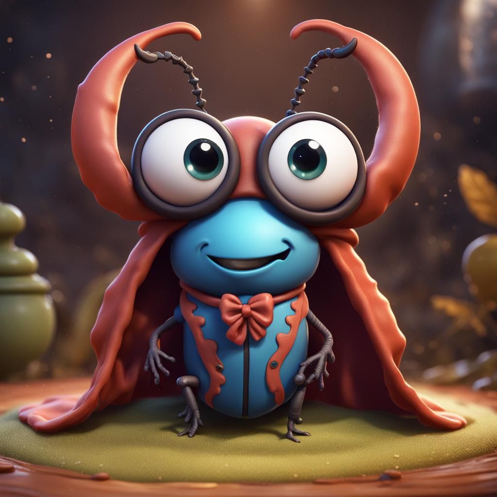 Sleepy Cartoon Beetle in Nightcap and Gown