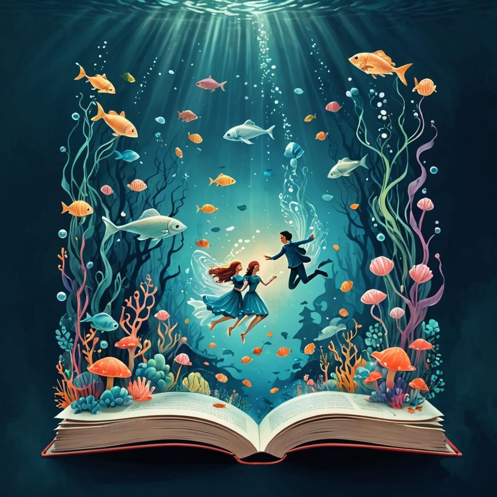 Enchanting Underwater Couple in Fairy Tale Illustration