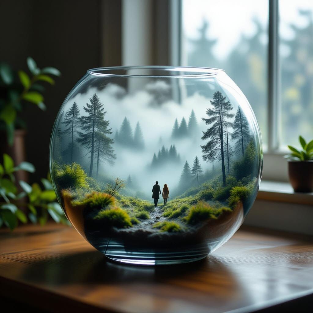 Miniature Foggy Forest Spills from Glass Bowl