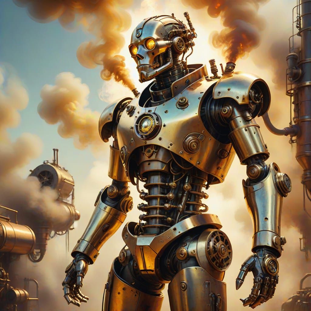 Steampunk Cyborg in Dreamlike Impressionist Style