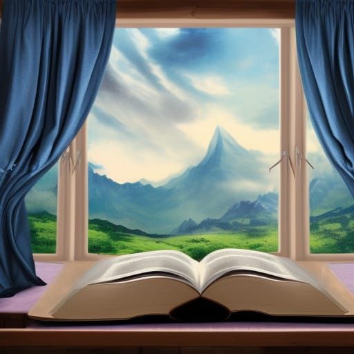 Books by a Window with Mountain View