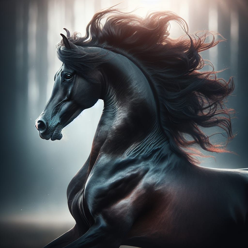 Majestic Dark Arabian Horse Rearing Up