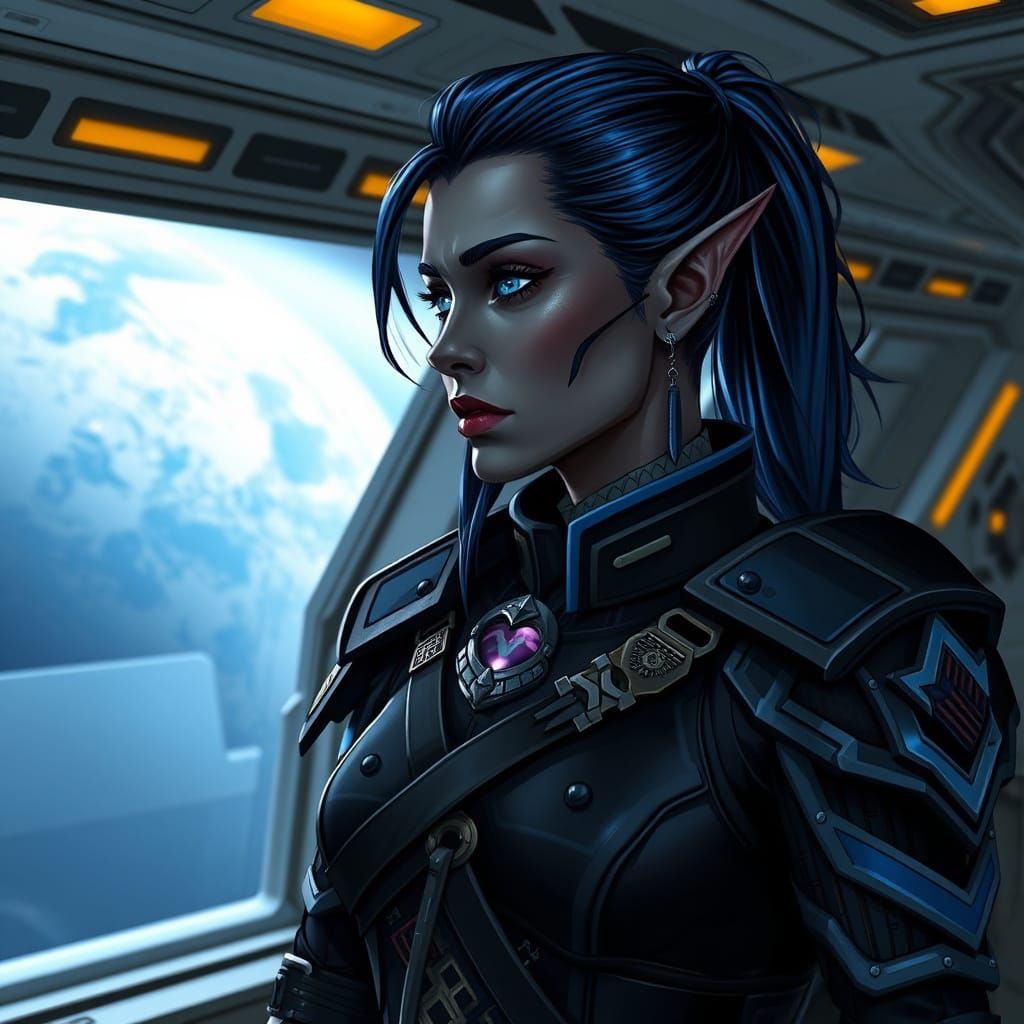 Female Space Marine General on Starship Bridge