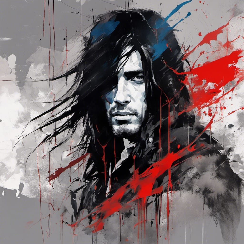 Cinematic Man with Black Hair in Graffiti Art Style
