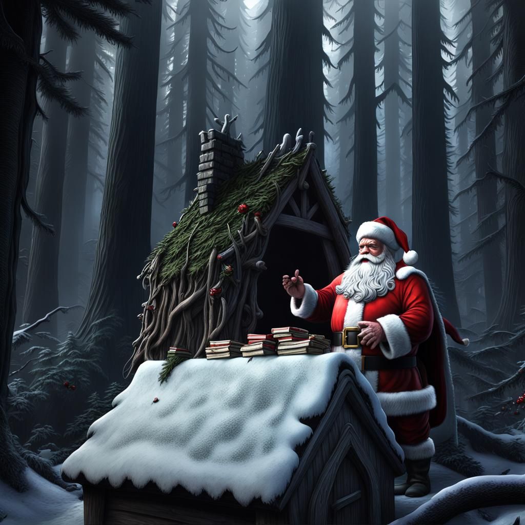 Gloomy Santa Claus in Detailed Forest