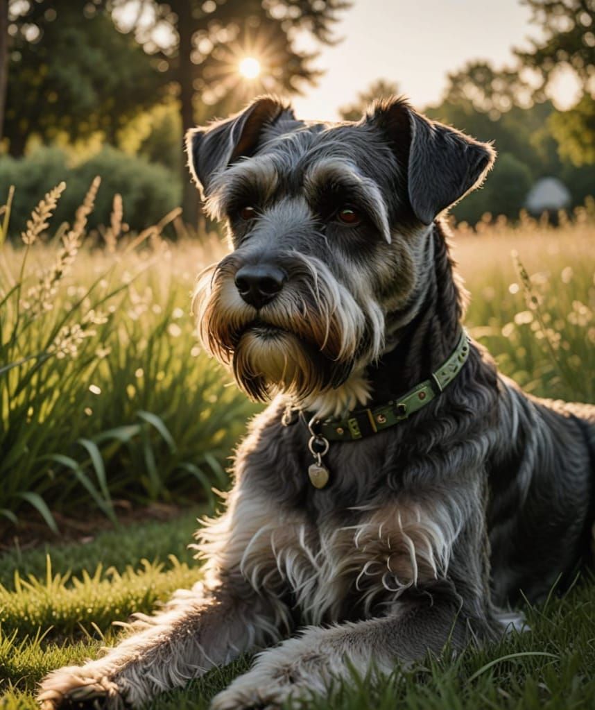 Peaceful Summer Scene of Relaxed Salt-and-Pepper Schnauzer