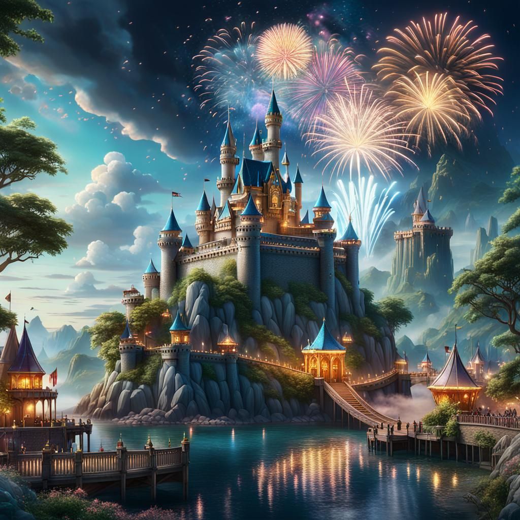 Enchanted Island Kingdom Castle Festival with Fireworks