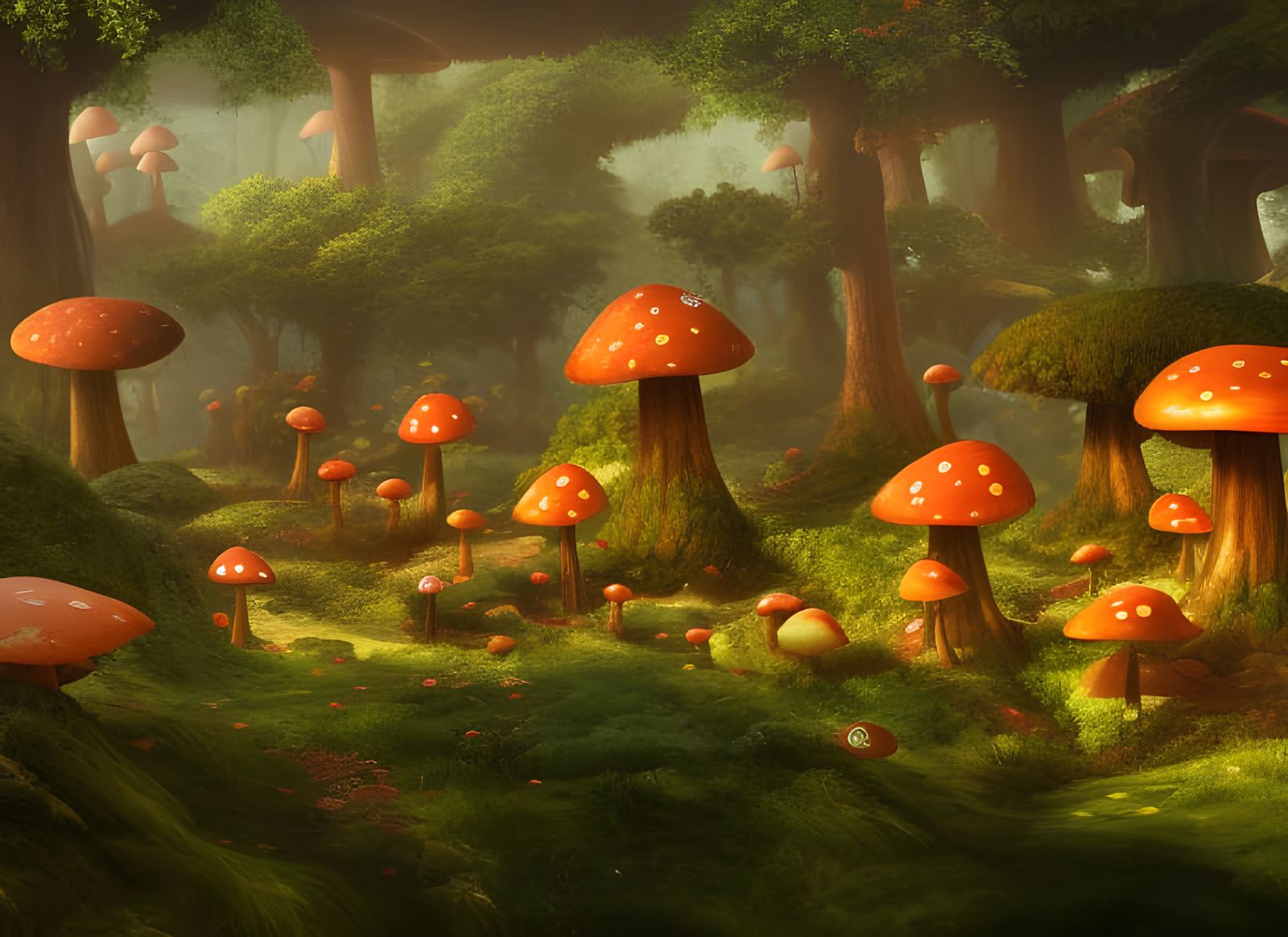Elves and Fairies in Fantastical Mushroom Land