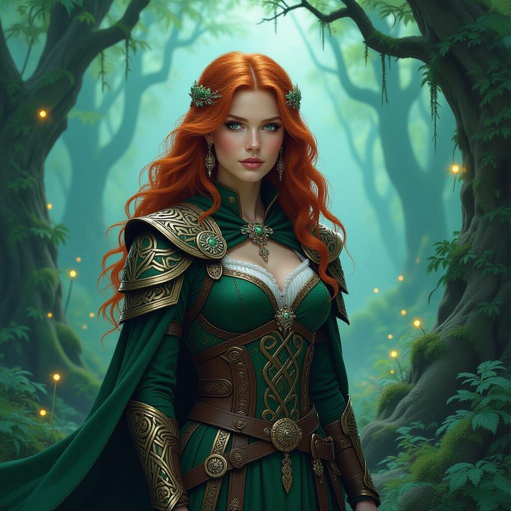 Celtic Cleric in Mystical Forest, Fantasy Art Style
