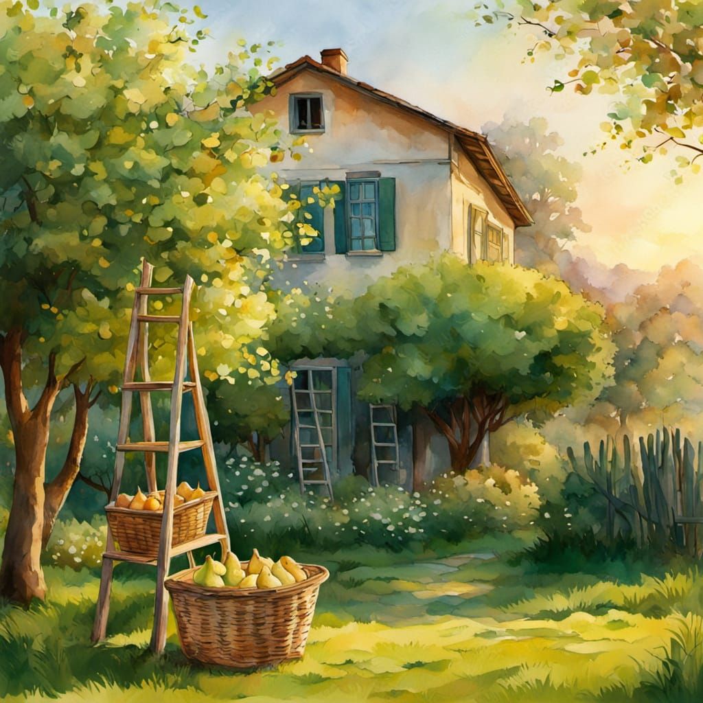 Idyllic Pear Tree in Watercolor