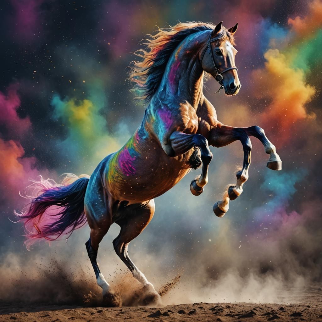 Rainbow Horse Galloping: 3D Rendered Art