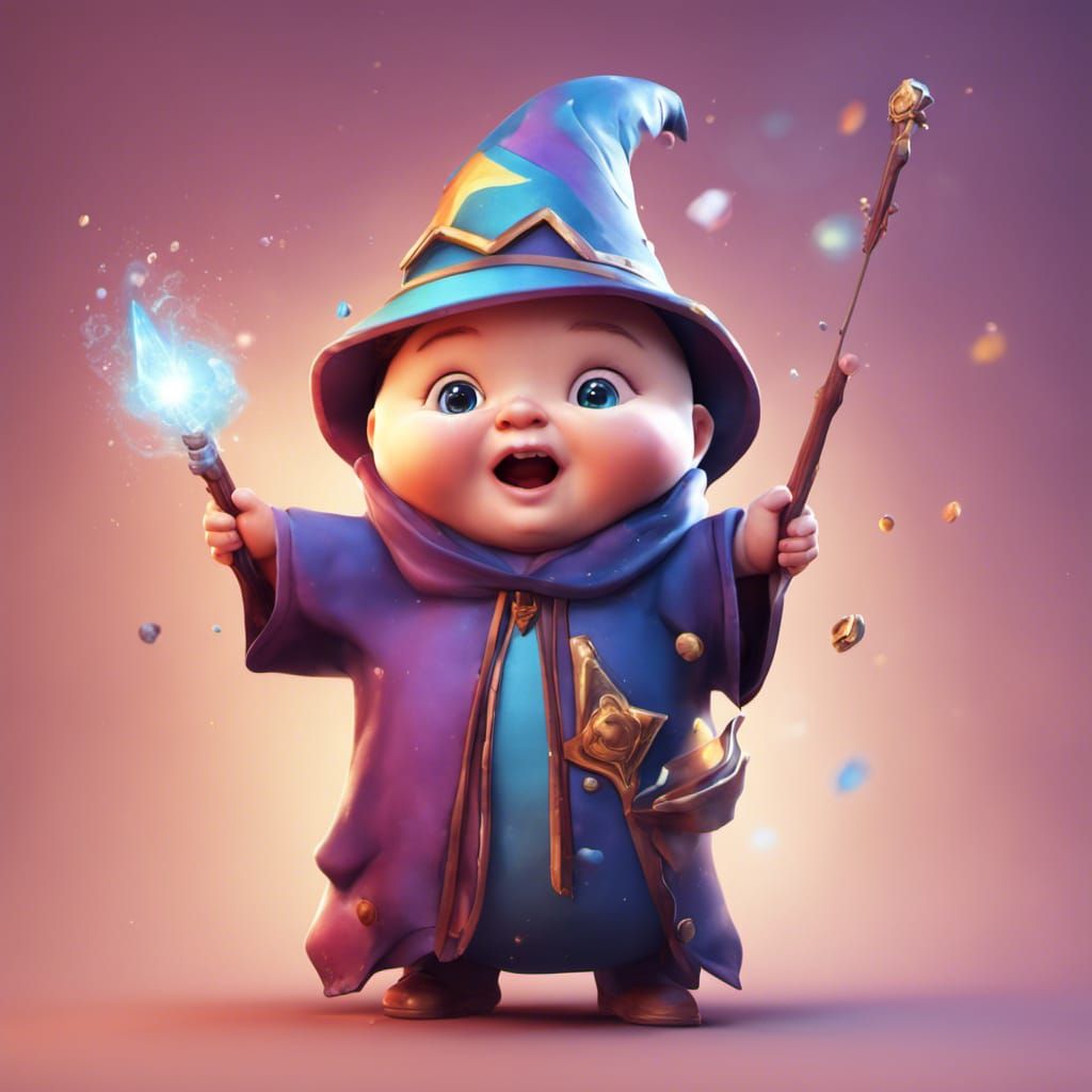 Chubby Baby Wizard Spreading Magic in 3D