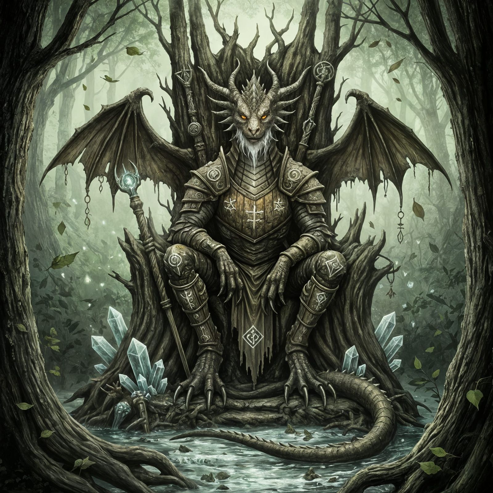 Dragon on a Throne in Mystical Grove
