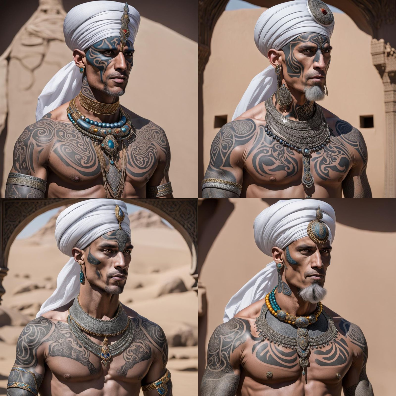 Goliath Merchant with Tribal Tattoos and Arabian Finery